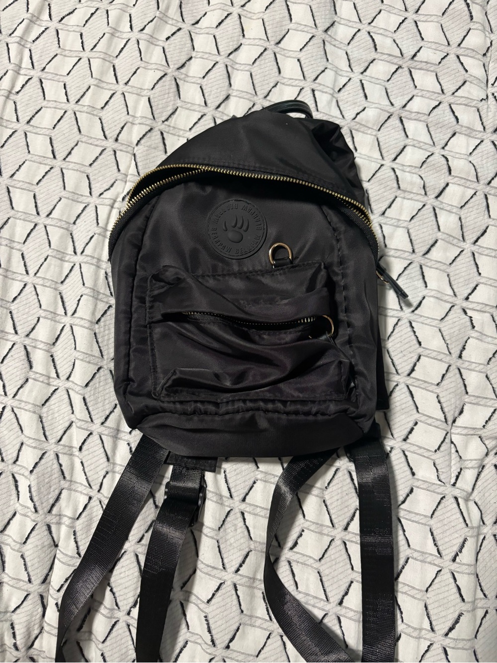 BearPaw Black Mini Nylon Backpack with Gold Hardware